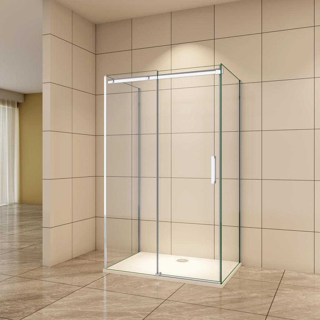 Aica U-Form Duschkabine 140x90 cm 8mm NANO Glas Schiebetür Duschabtrennung