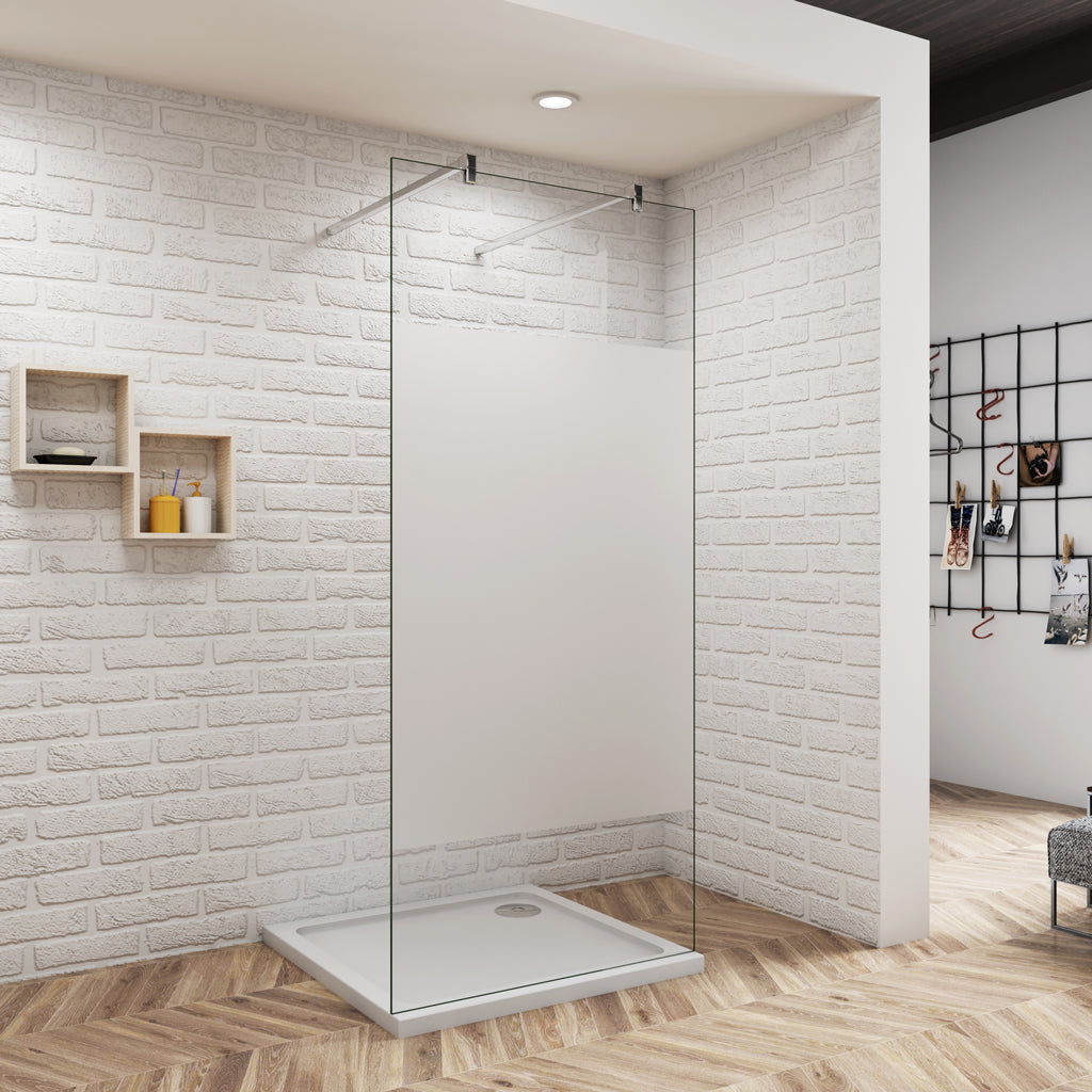 Aica Walk In 107.7 cm Duschwand 8mm Glas + Splitterschutzfolie Offen Stützstange Duschabtrennung
