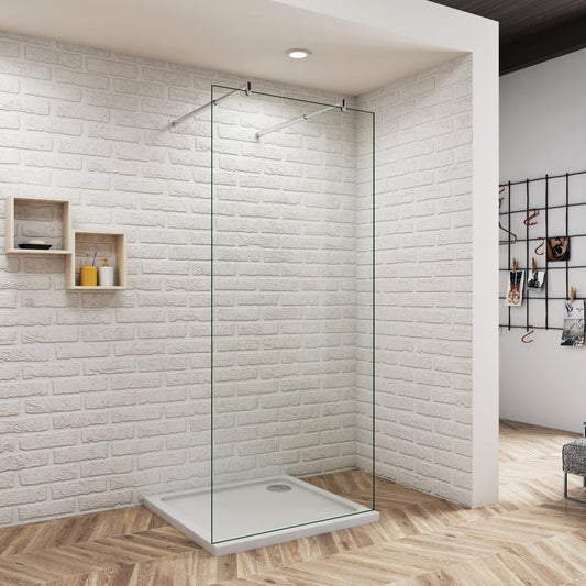 Aica Walk In 117.7 cm Duschwand 10mm NANO Glas Offen Stützstange Duschabtrennung