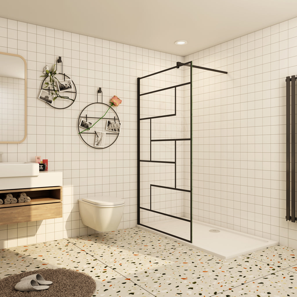Aica Walk In Dusche 140 cm Duschwand 8mm NANO Glas Offen Stützstange Duschabtrennung