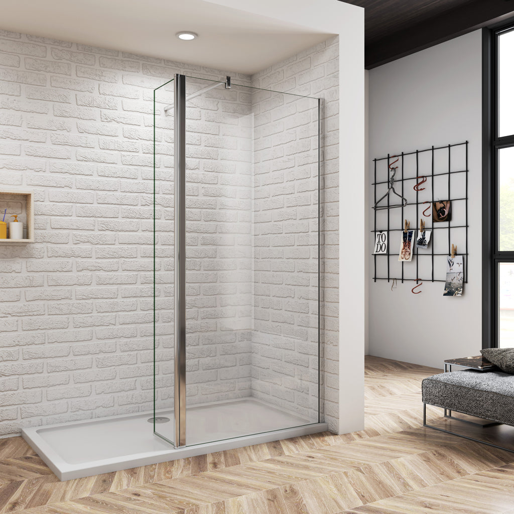Aica Walk In Dusche 160 cm Duschwand 8mm NANO Glas Offen Stützstange Duschabtrennung
