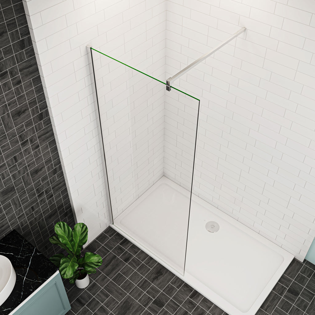 Duschkabine Walk In Duschwand 80 cm Dusche Stützstange 8mm NANO Glas