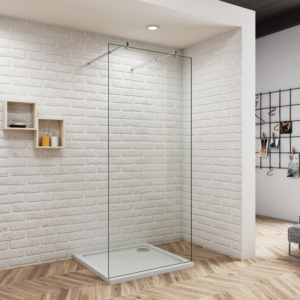Aica Walk In 82.7 cm Duschwand 8mm NANO Glas Offen Stützstange Duschabtrennung