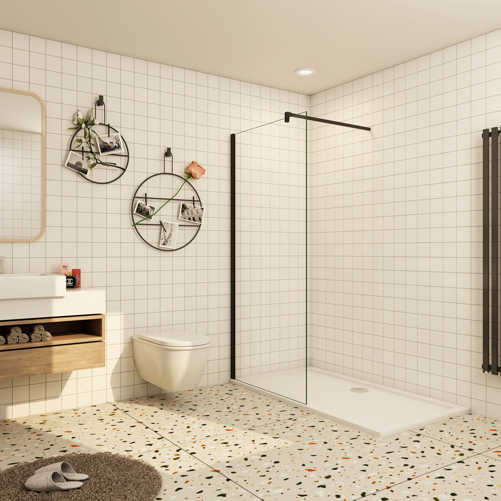 Aica Walk In Dusche 90 cm Duschwand 8mm NANO Glas Offen Stützstange Duschabtrennung