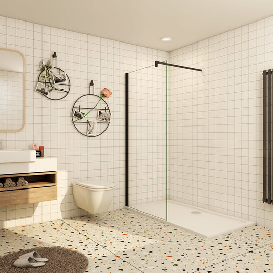 Aica Walk In  Dusche 90 cm Duschwand 8mm NANO Glas Offen Stützstange Duschabtrennung