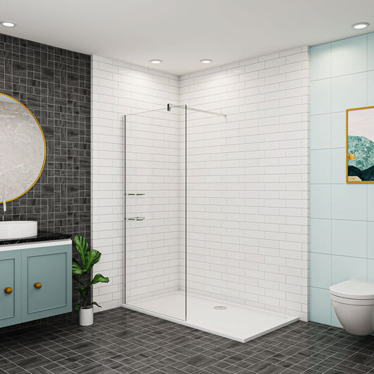 Aica Walk In Dusche 100 cm Duschwand 8mm NANO Glas mit Stützstange Duschabtrennung