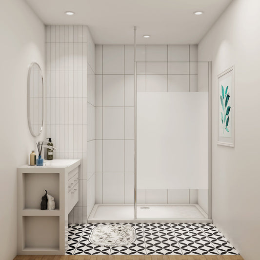 Aica Walk in 110 cm Duschwand 8mm Glas + Splitterschutzfolie Offen Stützstange Duschabtrennung