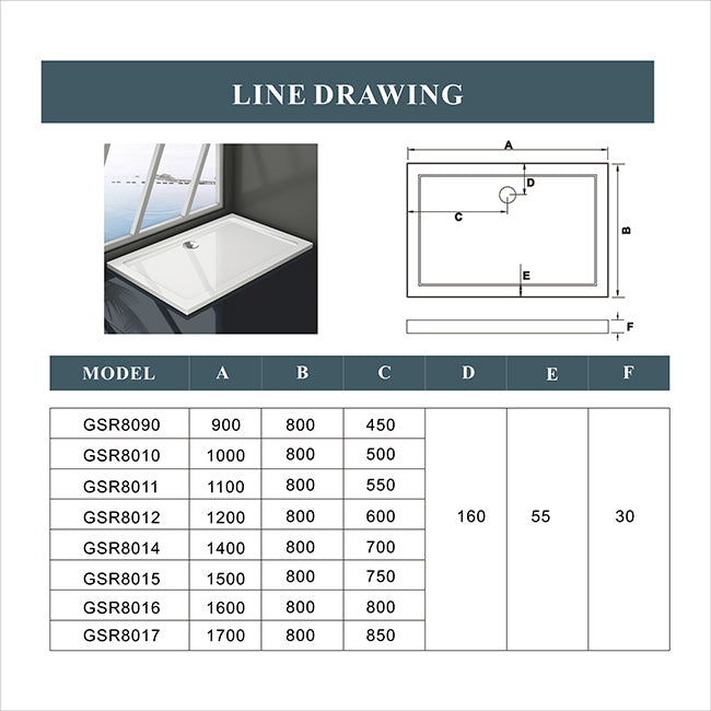 Quadrat/Rechteck Duschtasse Kunststein GelCoat Für Duschkabine 3cm Höhe