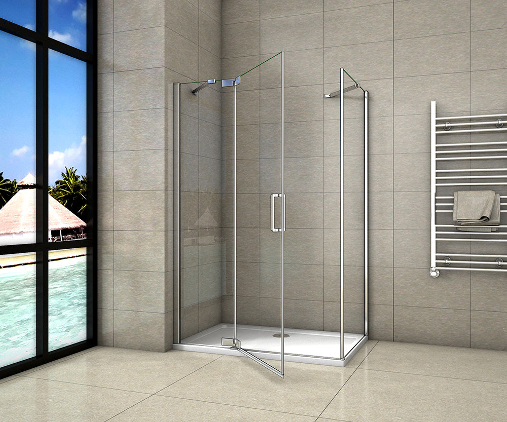 200cm Duschkabine Duschabtrennung Drehtür 8mm NANO Glas + Seitenwand