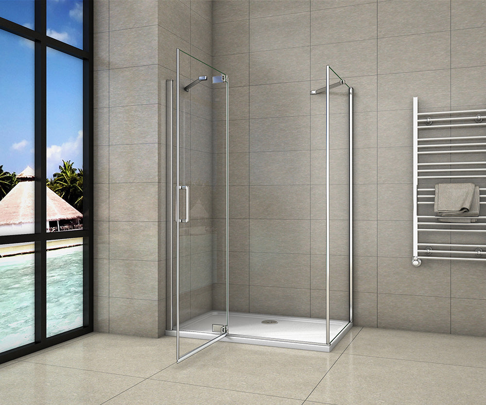 200cm Duschkabine Duschabtrennung Drehtür 8mm NANO Glas + Seitenwand