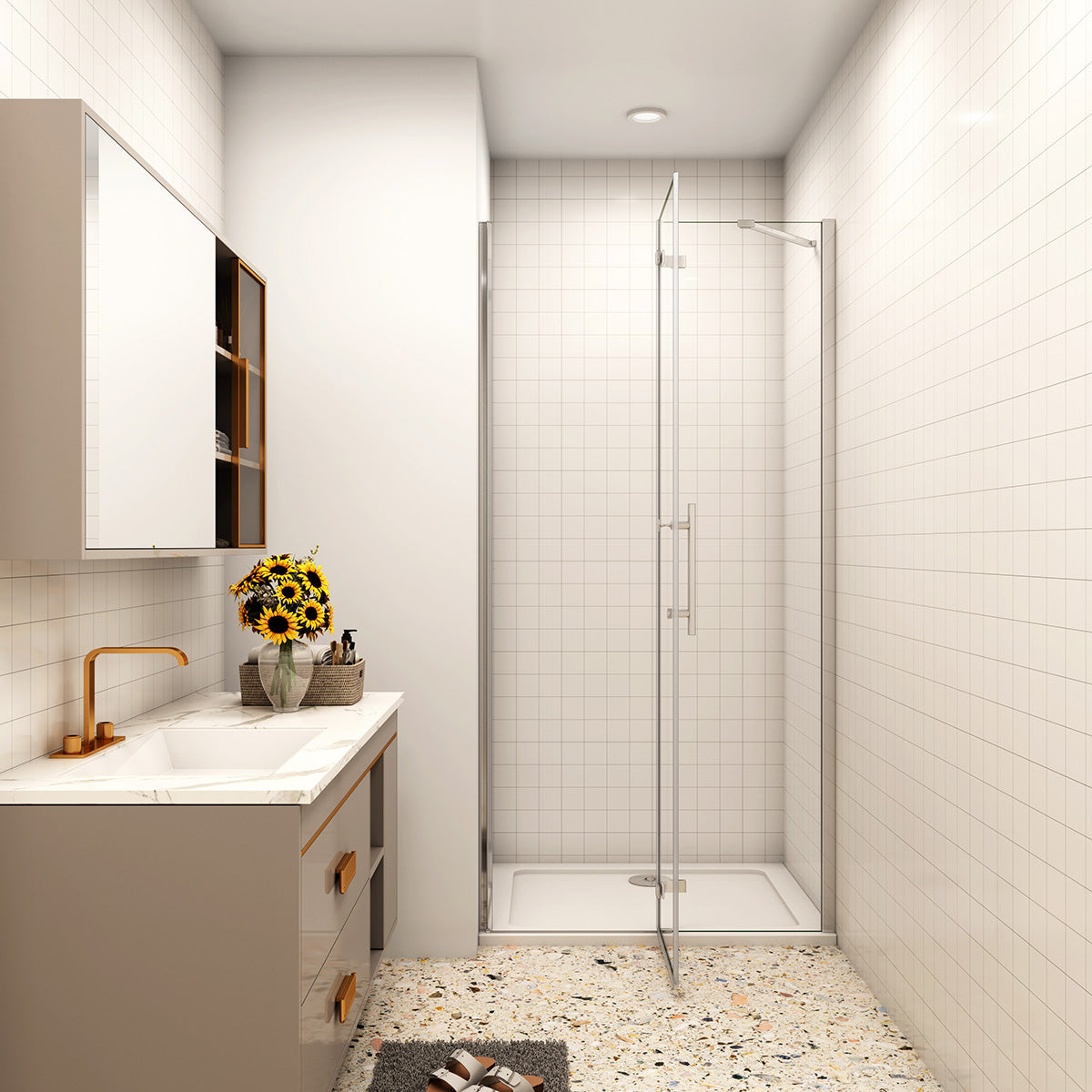 80 x 185 cm Dusche Drehtür mit Festteil Nische Duschkabine NANO Glas