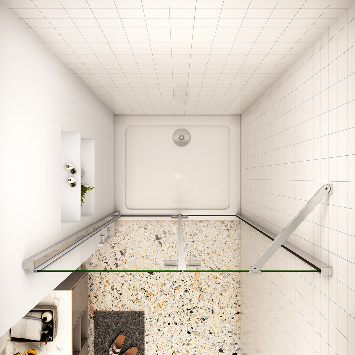 80 x 185 cm Dusche Drehtür mit Festteil Nische Duschkabine NANO Glas