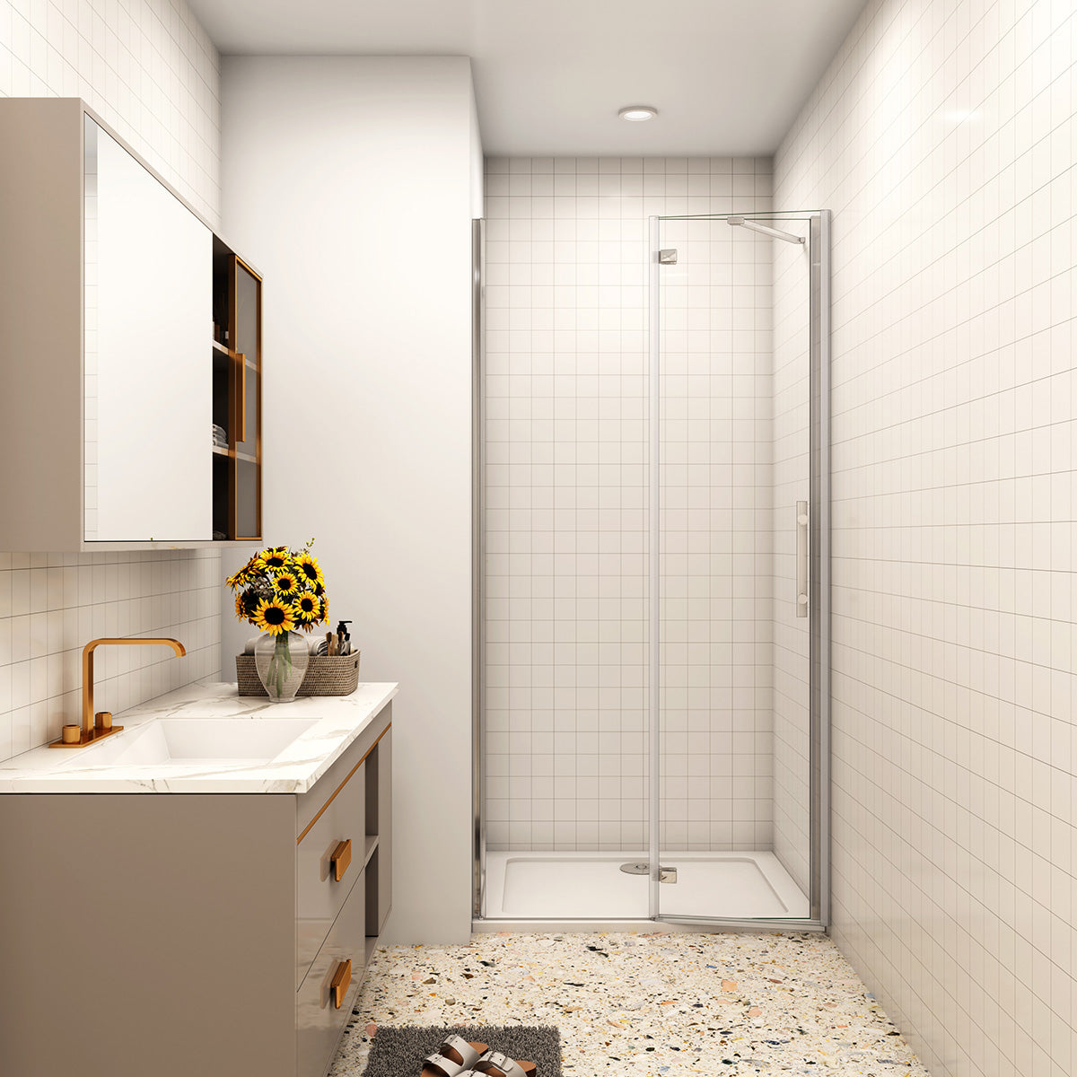 80 x 185 cm Dusche Drehtür mit Festteil Nische Duschkabine NANO Glas