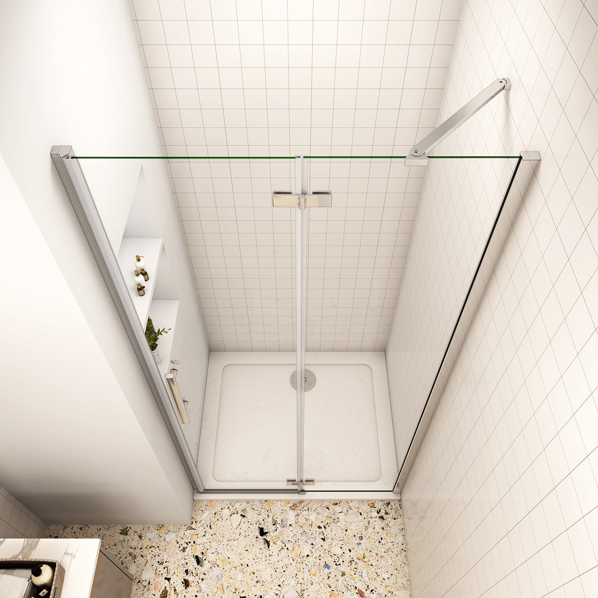 80 x 185 cm Dusche Drehtür mit Festteil Nische Duschkabine NANO Glas