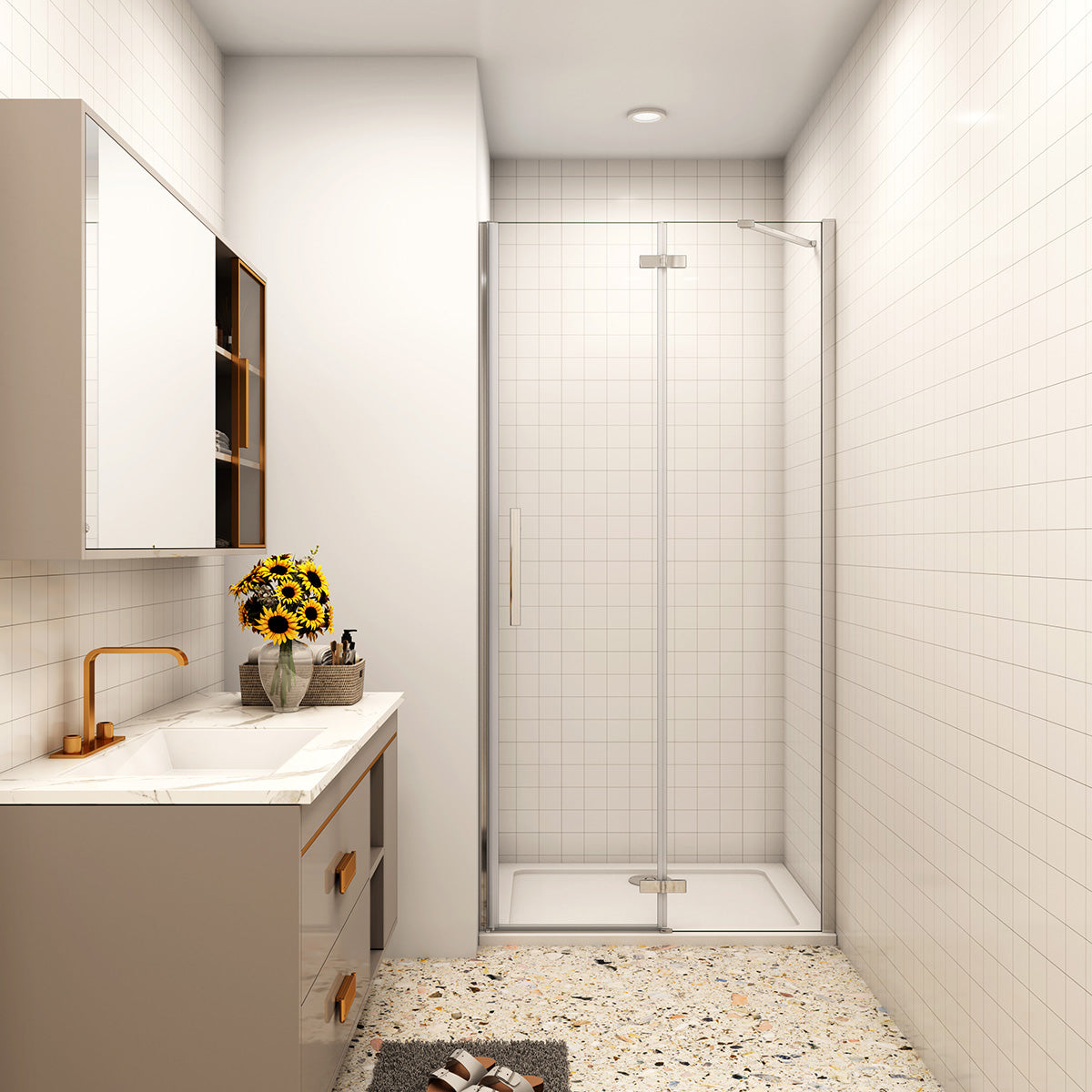 90 x 185 cm Dusche Drehtür mit Festteil Nische Duschkabine NANO Glas