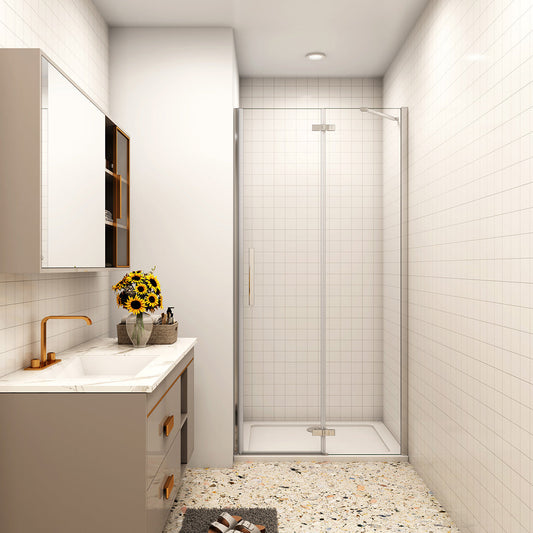 80 x 185 cm Dusche Drehtür mit Festteil Nische Duschkabine NANO Glas