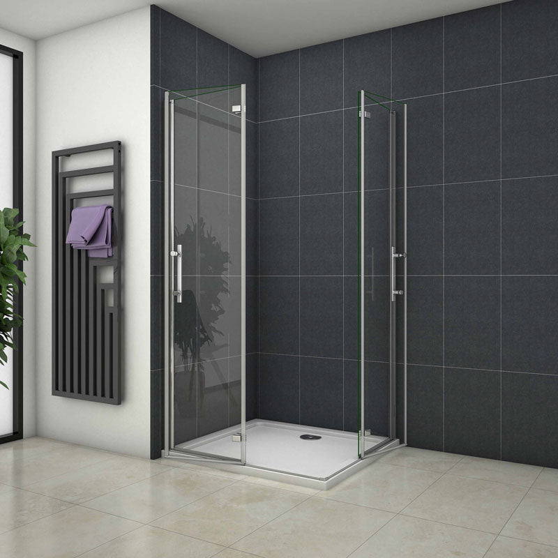Duschkabine 80x80 cm Eckeinstieg Falttür Duschabtrennung H.195 cm Glas