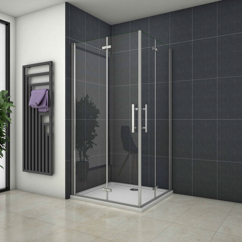 Duschkabine 90x90 cm Eckeinstieg Falttür Duschabtrennung H.195 cm Glas