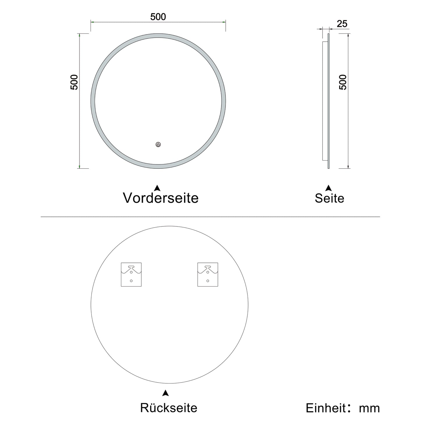 LED Badspiegel rund 50 60 70 80 90 100 cm Touch Beschlagfrei Kaltweiß Wandspiegel mit Beleuchtung