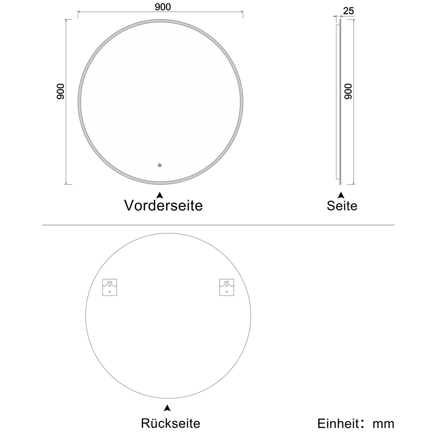 LED Badspiegel rund 50 60 70 80 90 100 cm Touch Beschlagfrei Kaltweiß Wandspiegel mit Beleuchtung