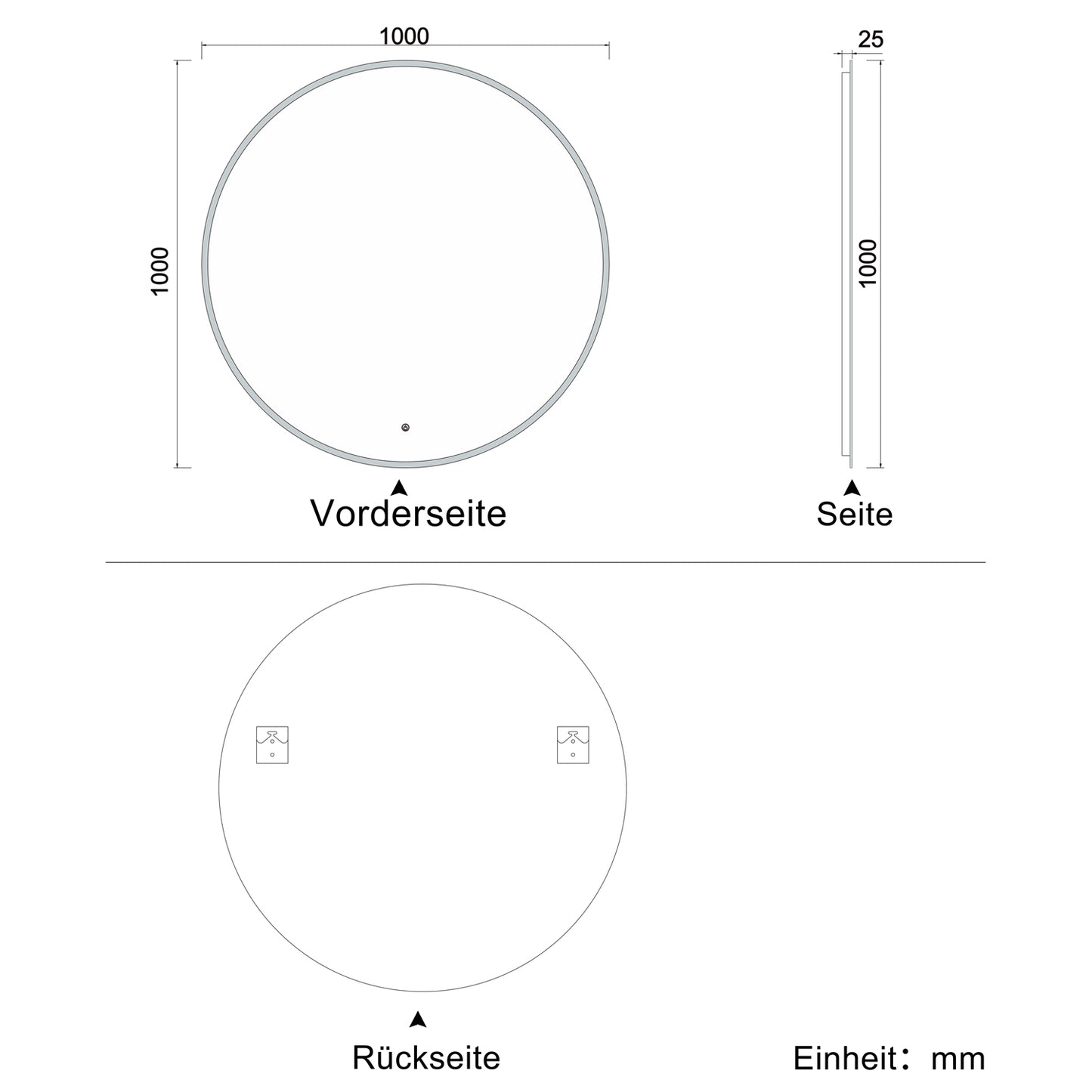 LED Badspiegel rund 50 60 70 80 90 100 cm Touch Beschlagfrei Kaltweiß Wandspiegel mit Beleuchtung