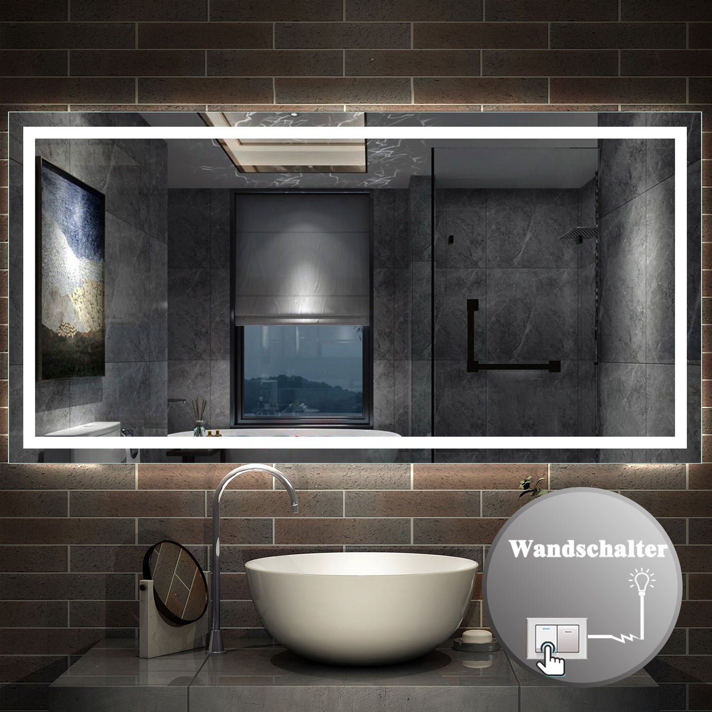 LED Badspiegel 50-160 cm Wandspiegel mit Beleuchtung Wandschalter Beschlagfrei Kaltweiß