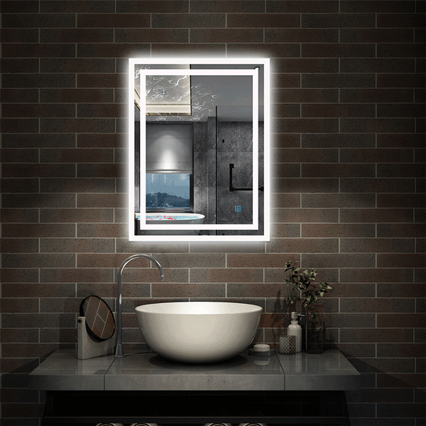 LED Badspiegel 50-100 cm Wandspiegel mit Beleuchtung EINZEL Touch Beschlagfrei Kaltweiß