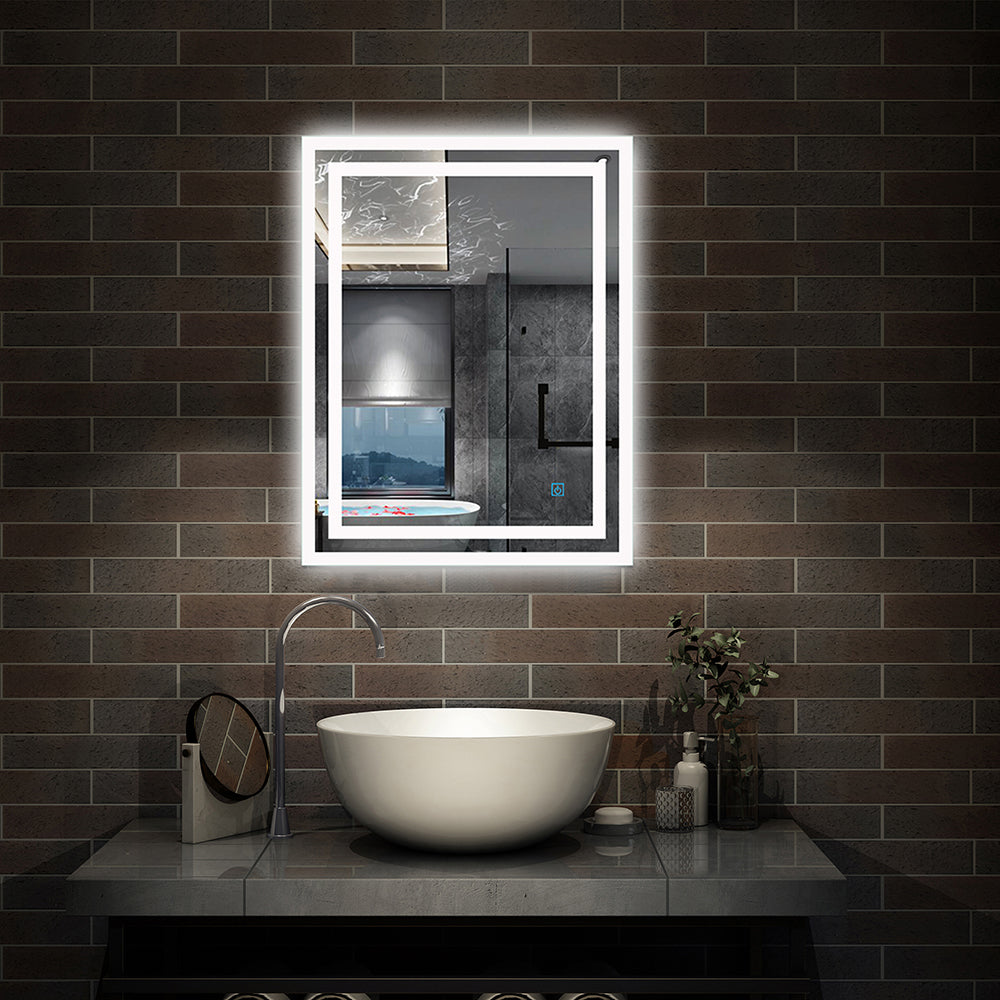 LED Badspiegel 50-100 cm Wandspiegel mit Beleuchtung EINZEL Touch Beschlagfrei Kaltweiß