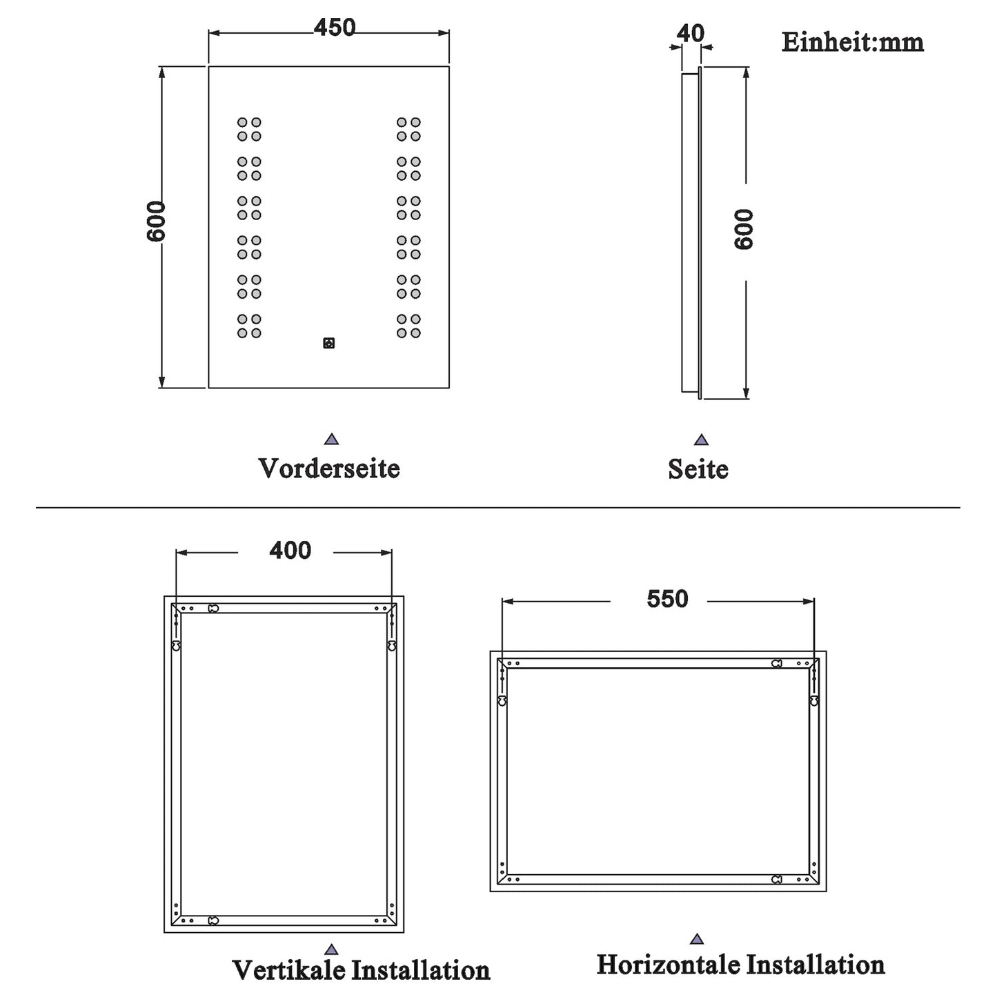 45×60 50×70 cm LED Badspiegel Wandspiegel mit Beleuchtung Touch Beschlagfrei Kaltweiß