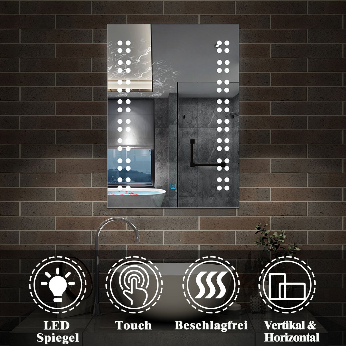45×60 50×70 cm LED Badspiegel Wandspiegel mit Beleuchtung Touch Beschlagfrei Kaltweiß