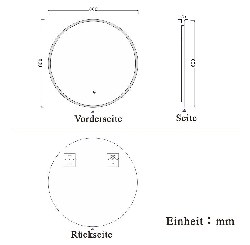 LED Badspiegel rund 50 60 70 80 90 100 cm Touch Beschlagfrei Kaltweiß Wandspiegel mit Beleuchtung