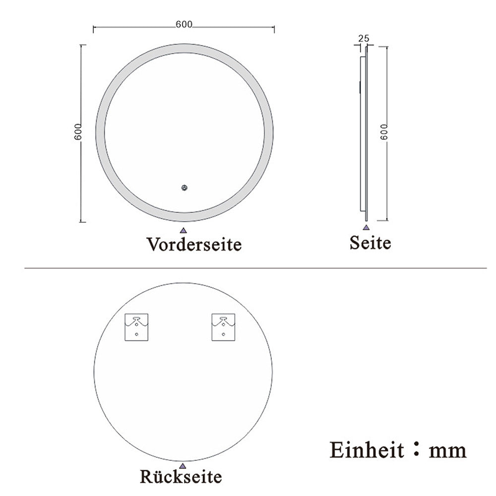 LED Badspiegel rund 50 60 70 80 90 100 cm Touch Beschlagfrei Kaltweiß Wandspiegel mit Beleuchtung