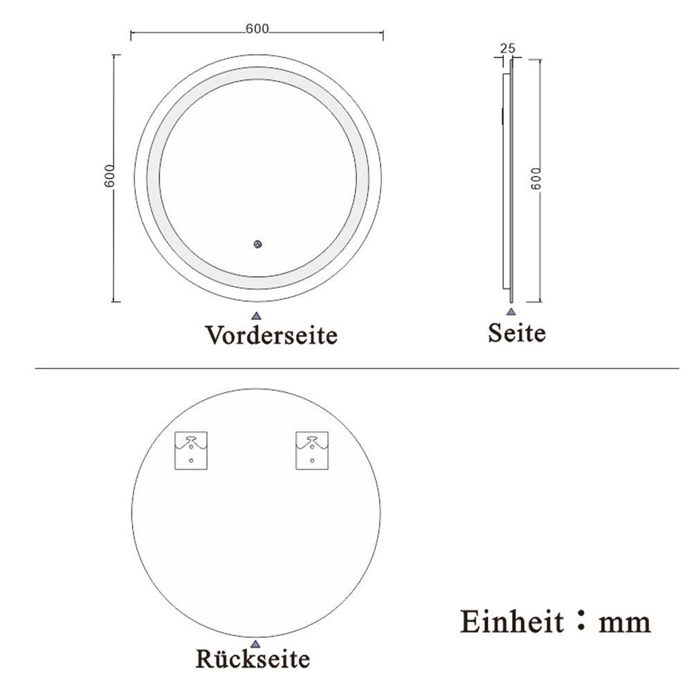 LED Badspiegel rund 50 60 70 80 90 100 cm Touch Beschlagfrei Kaltweiß Wandspiegel mit Beleuchtung