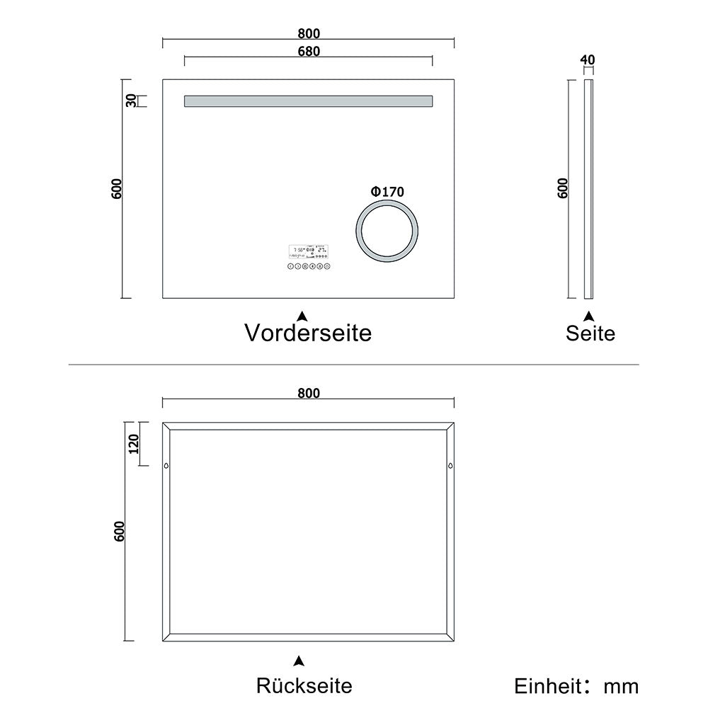 LED Badspiegel 80 bis 140 cm 2 Lichtfarbe Wandspiegel mit Bluetooth, Touch, Beschlagfrei,3-Fach Vergrößerung Schminkspiegel IP44 Kalt/Warmweiß energiesparend