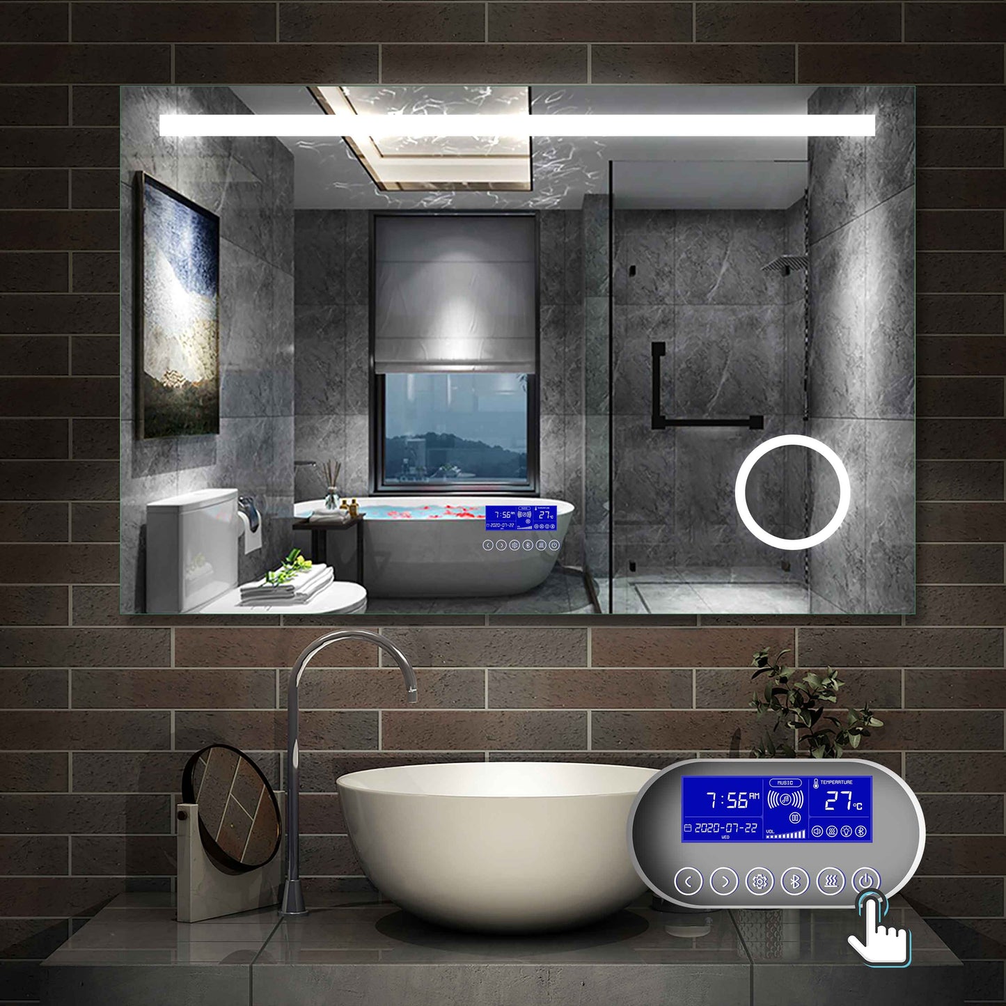 LED Badspiegel 80 bis 140 cm 2 Lichtfarbe Wandspiegel mit Bluetooth, Touch, Beschlagfrei,3-Fach Vergrößerung Schminkspiegel IP44 Kalt/Warmweiß energiesparend