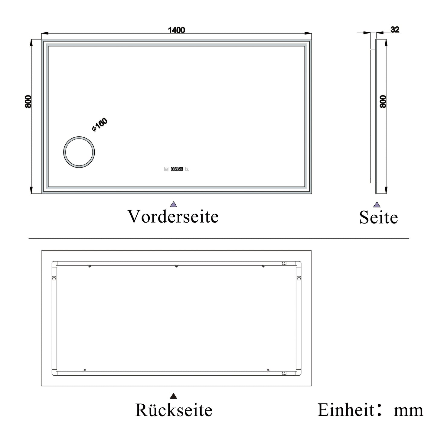 LED Badspiegel 80 -160 cm Wandspiegel mit Uhr, Touch, Beschlagfrei,3-Fach Vergrößerung Schminkspiegel IP44 3 Lichtfarbe 2700-6500K,Kalt/Neutral/Warmweiß energiesparend