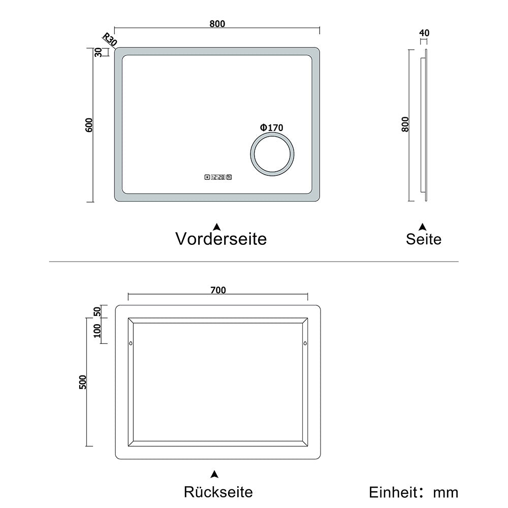 LED Badspiegel 80 -160 cm 3 Lichtfarbe 2700-6500K Wandspiegel mit Uhr, Touch, Beschlagfrei,3-Fach Vergrößerung Schminkspiegel IP44 Kalt/Neutral/Warmweiß energiesparend