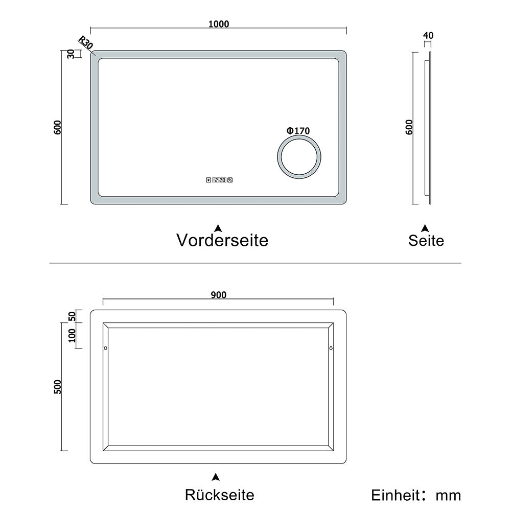 LED Badspiegel 80 -160 cm 3 Lichtfarbe 2700-6500K Wandspiegel mit Uhr, Touch, Beschlagfrei,3-Fach Vergrößerung Schminkspiegel IP44 Kalt/Neutral/Warmweiß energiesparend