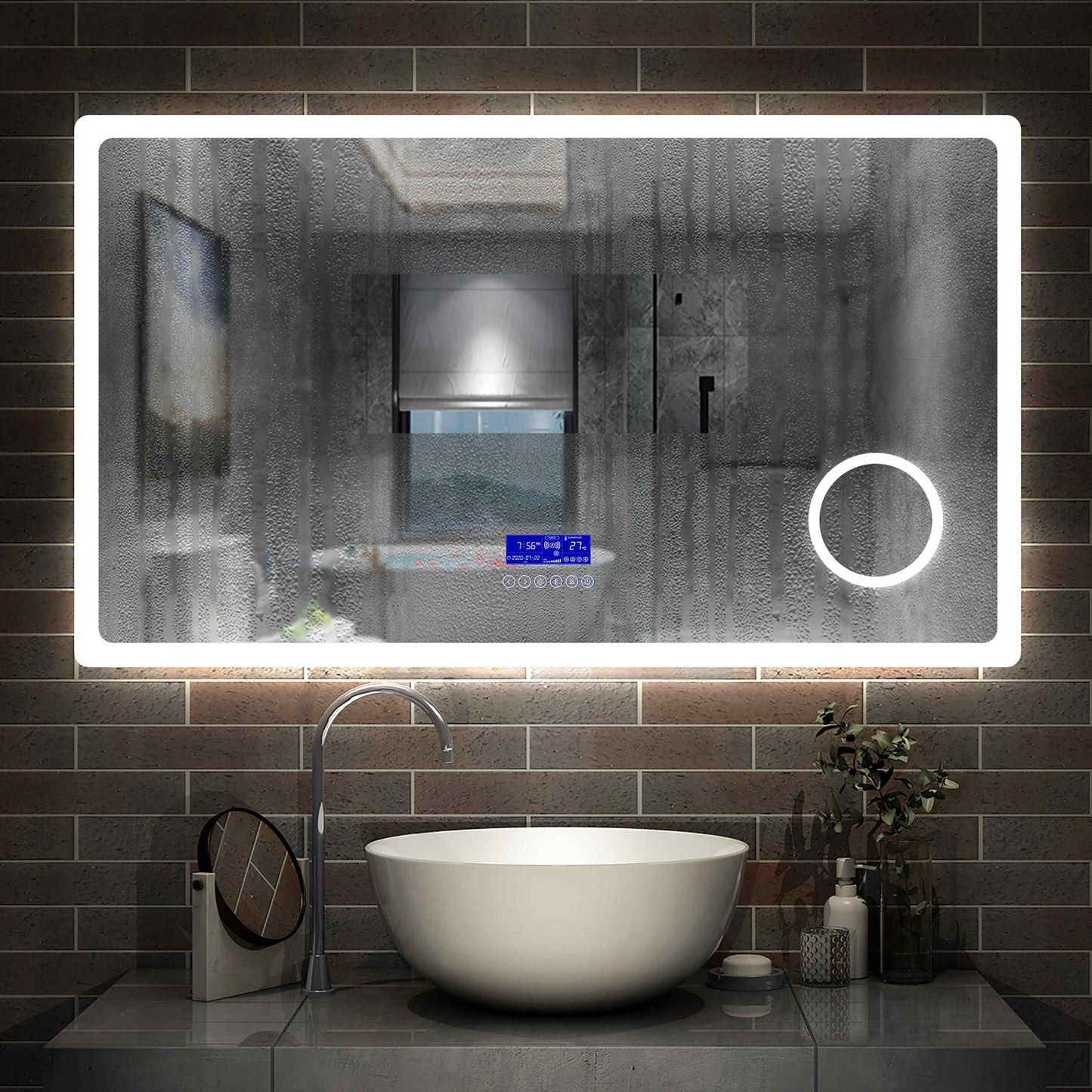 LED Badspiegel 80 bis 160 cm 2 Lichtfarbe 2700k/6000K Wandspiegel mit Bluetooth, Uhr, Touch, Beschlagfrei,3-Fach Vergrößerung Schminkspiegel IP44 Kalt/Warmweiß energiesparend