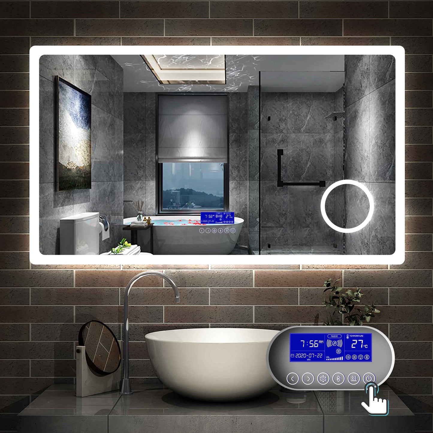 LED Badspiegel 80 bis 160 cm 2 Lichtfarbe 2700k/6000K Wandspiegel mit Bluetooth, Uhr, Touch, Beschlagfrei,3-Fach Vergrößerung Schminkspiegel IP44 Kalt/Warmweiß energiesparend