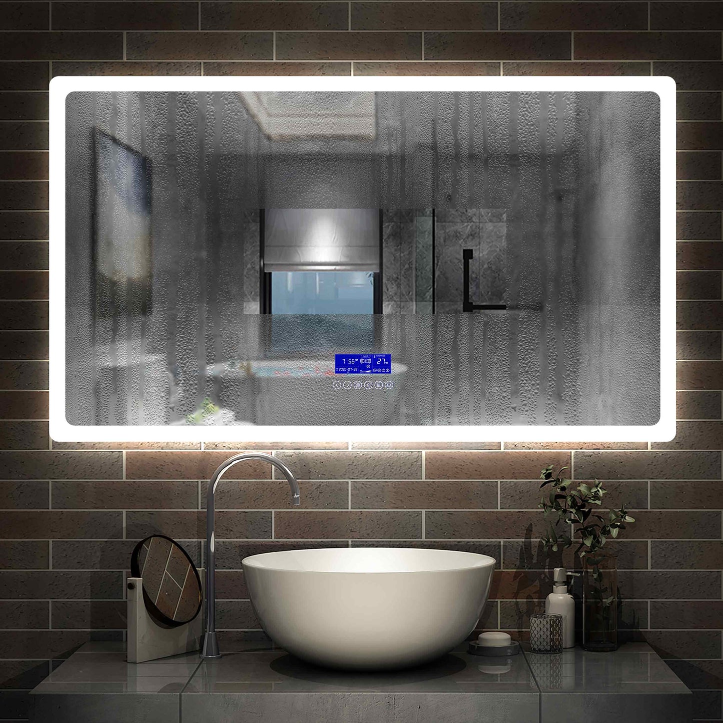 LED Badspiegel 70 bis 160 cm 2 Lichtfarbe 2700k/6000K Wandspiegel mit Bluetooth, Touch, Beschlagfrei,IP44 Kalt/Warmweiß energiesparend