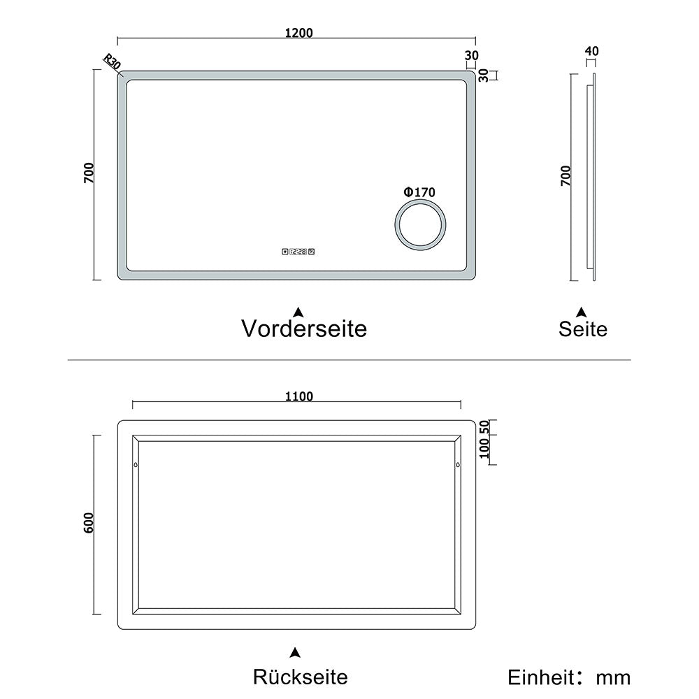 LED Badspiegel 80 -160 cm 3 Lichtfarbe 2700-6500K Wandspiegel mit Uhr, Touch, Beschlagfrei,3-Fach Vergrößerung Schminkspiegel IP44 Kalt/Neutral/Warmweiß energiesparend