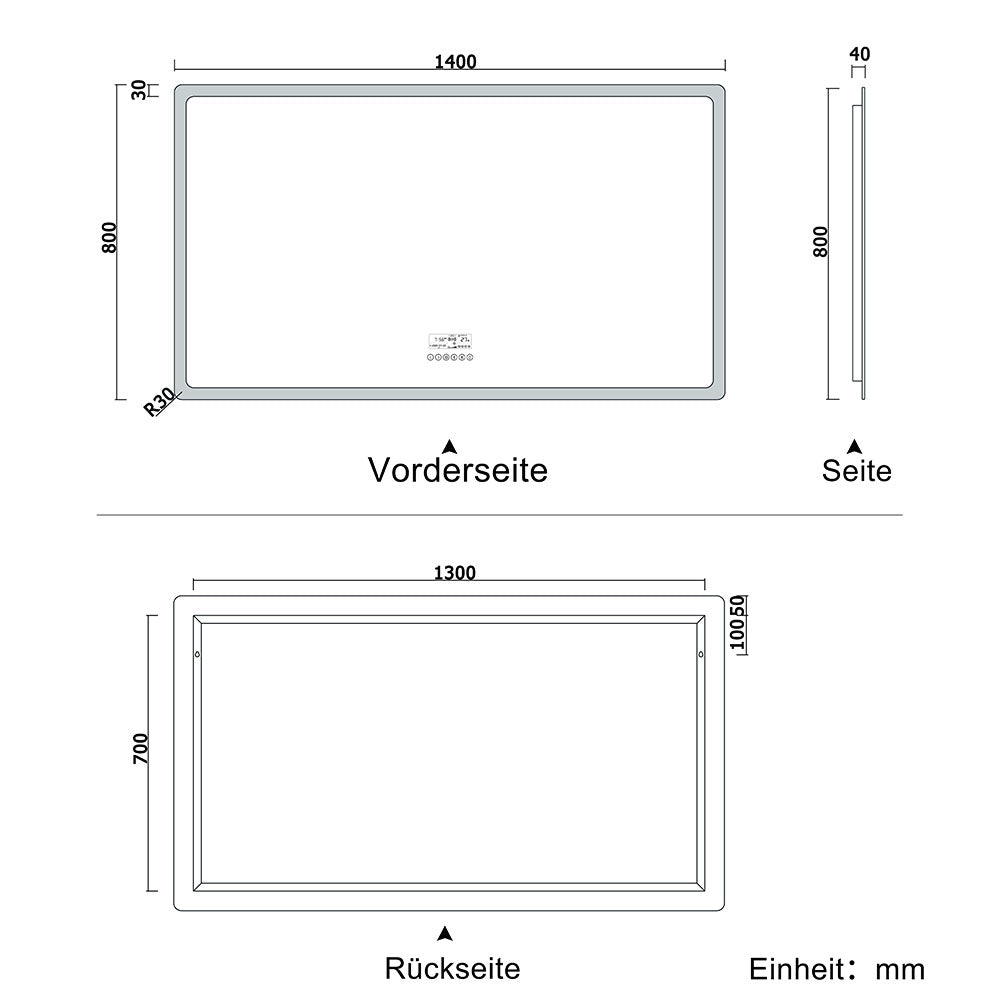 LED Badspiegel 70 bis 160 cm 2 Lichtfarbe 2700k/6000K Wandspiegel mit Bluetooth, Touch, Beschlagfrei,IP44 Kalt/Warmweiß energiesparend