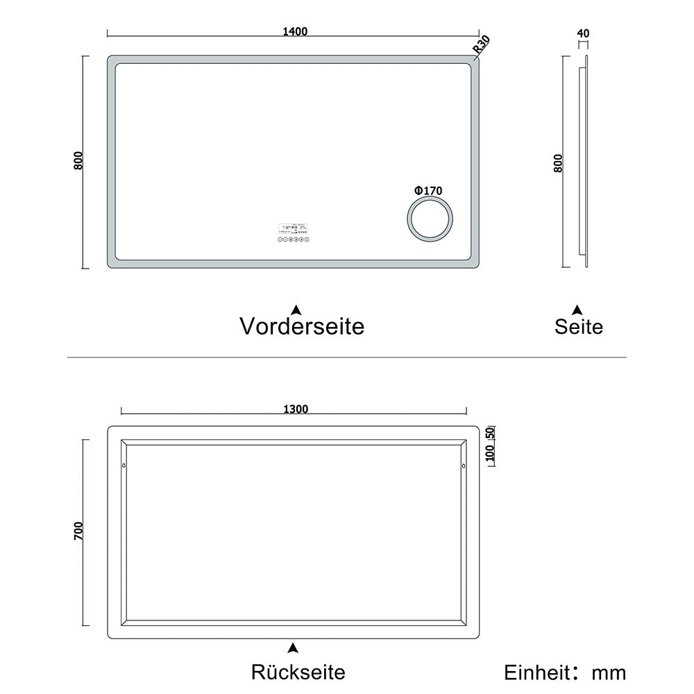 LED Badspiegel 80 bis 160 cm 2 Lichtfarbe 2700k/6000K Wandspiegel mit Bluetooth, Uhr, Touch, Beschlagfrei,3-Fach Vergrößerung Schminkspiegel IP44 Kalt/Warmweiß energiesparend