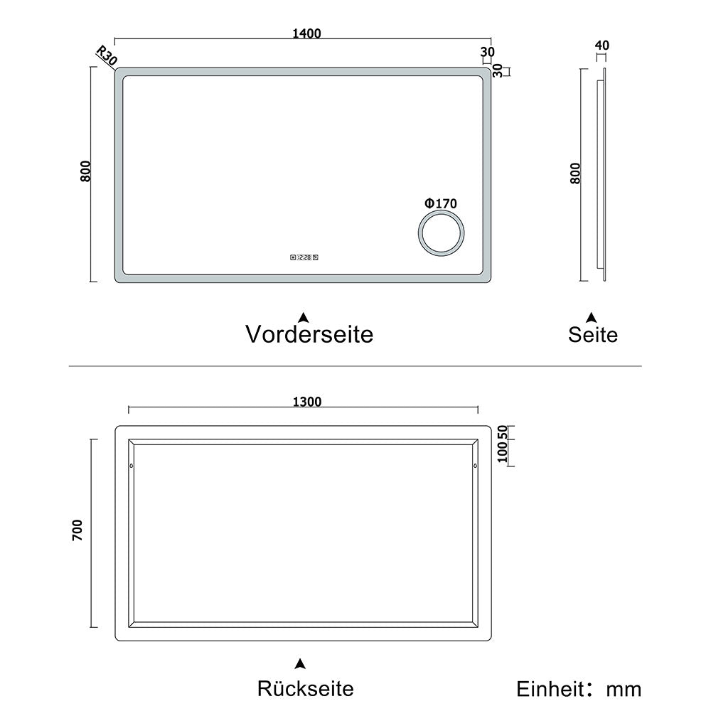 LED Badspiegel 80 -160 cm 3 Lichtfarbe 2700-6500K Wandspiegel mit Uhr, Touch, Beschlagfrei,3-Fach Vergrößerung Schminkspiegel IP44 Kalt/Neutral/Warmweiß energiesparend