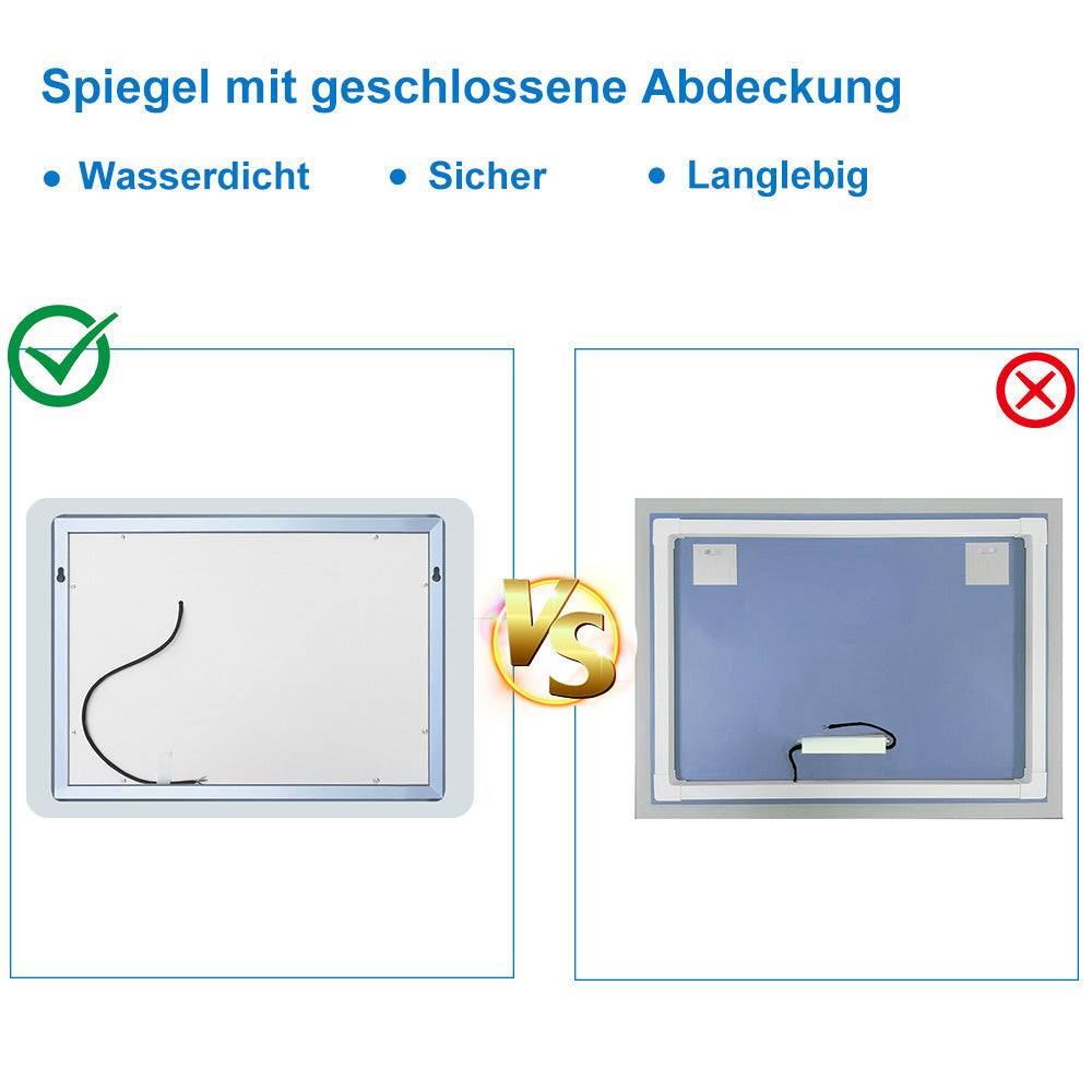 LED Badspiegel 80 -160 cm 3 Lichtfarbe 2700-6500K Wandspiegel mit Uhr, Touch, Beschlagfrei,3-Fach Vergrößerung Schminkspiegel IP44 Kalt/Neutral/Warmweiß energiesparend