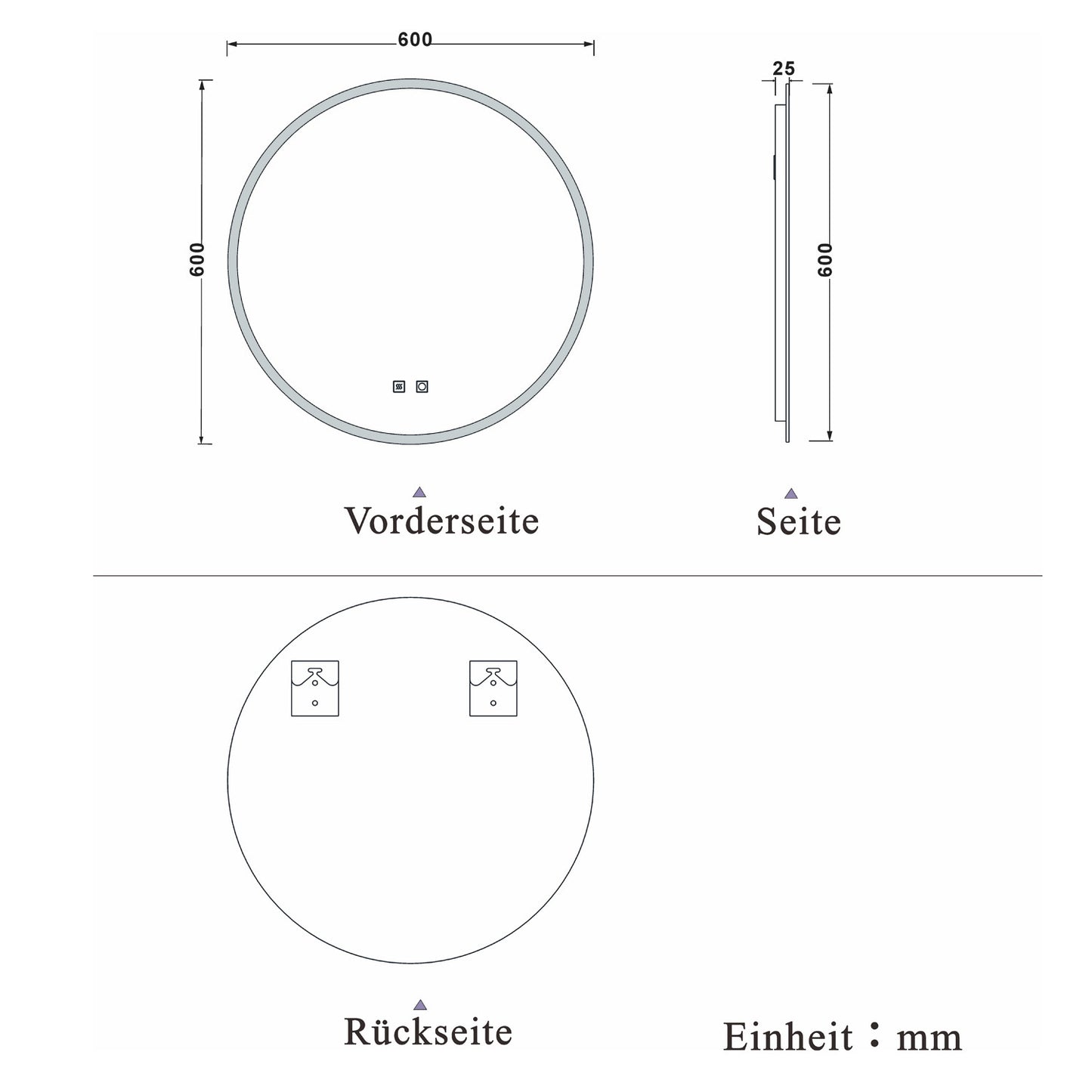 LED Badspiegel rund 50 60 70 80 90 100 cm Touch Beschlagfrei Kaltweiß Wandspiegel mit Beleuchtung