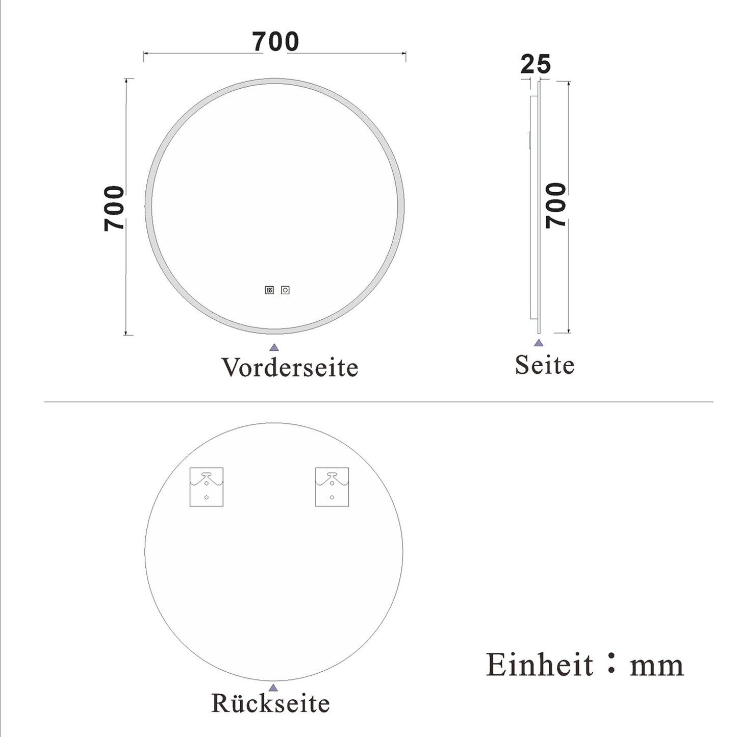 LED Badspiegel rund 50 60 70 80 90 100 cm Touch Beschlagfrei Kaltweiß Wandspiegel mit Beleuchtung