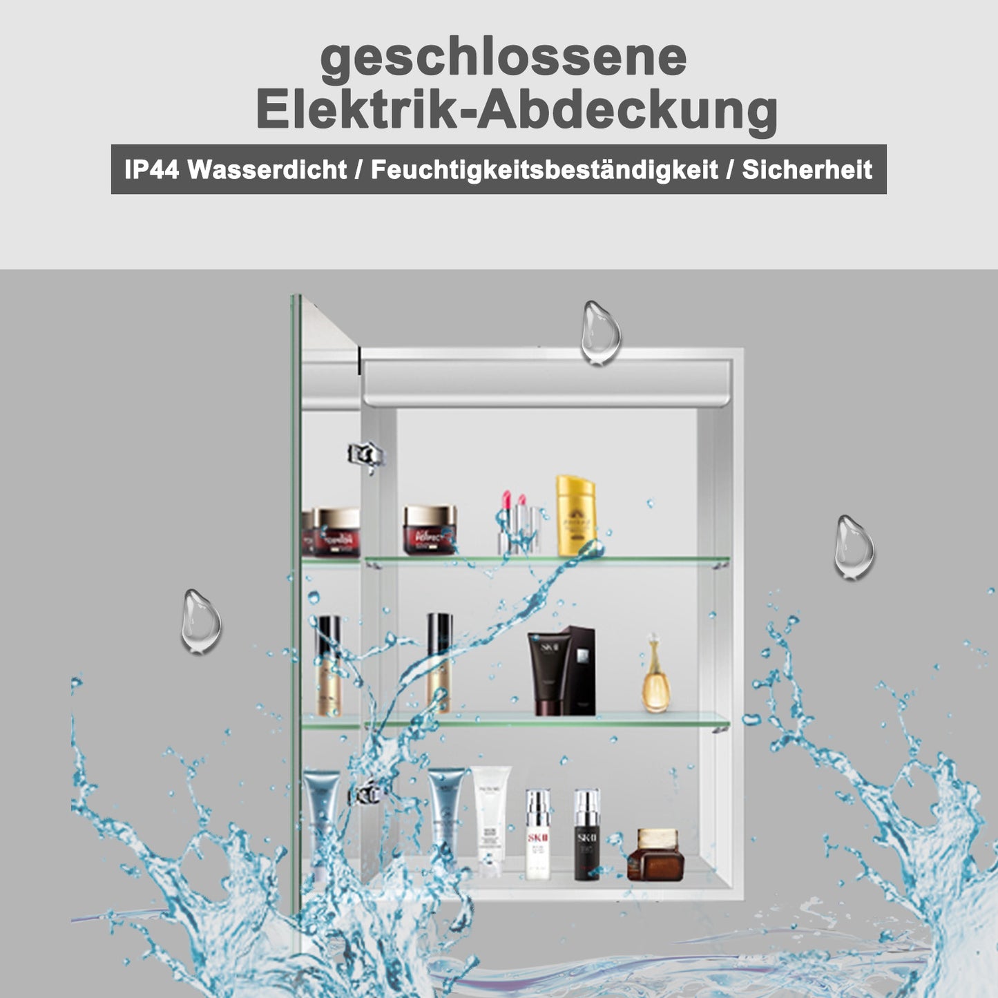 LED Spiegelschrank ELSA 50x70cm Badspiegel mit Beleuchtung, Aluminium, Doppelseitiger Spiegel, IR-Sensor Schalter, Wandspiegel Badezimmerschrank