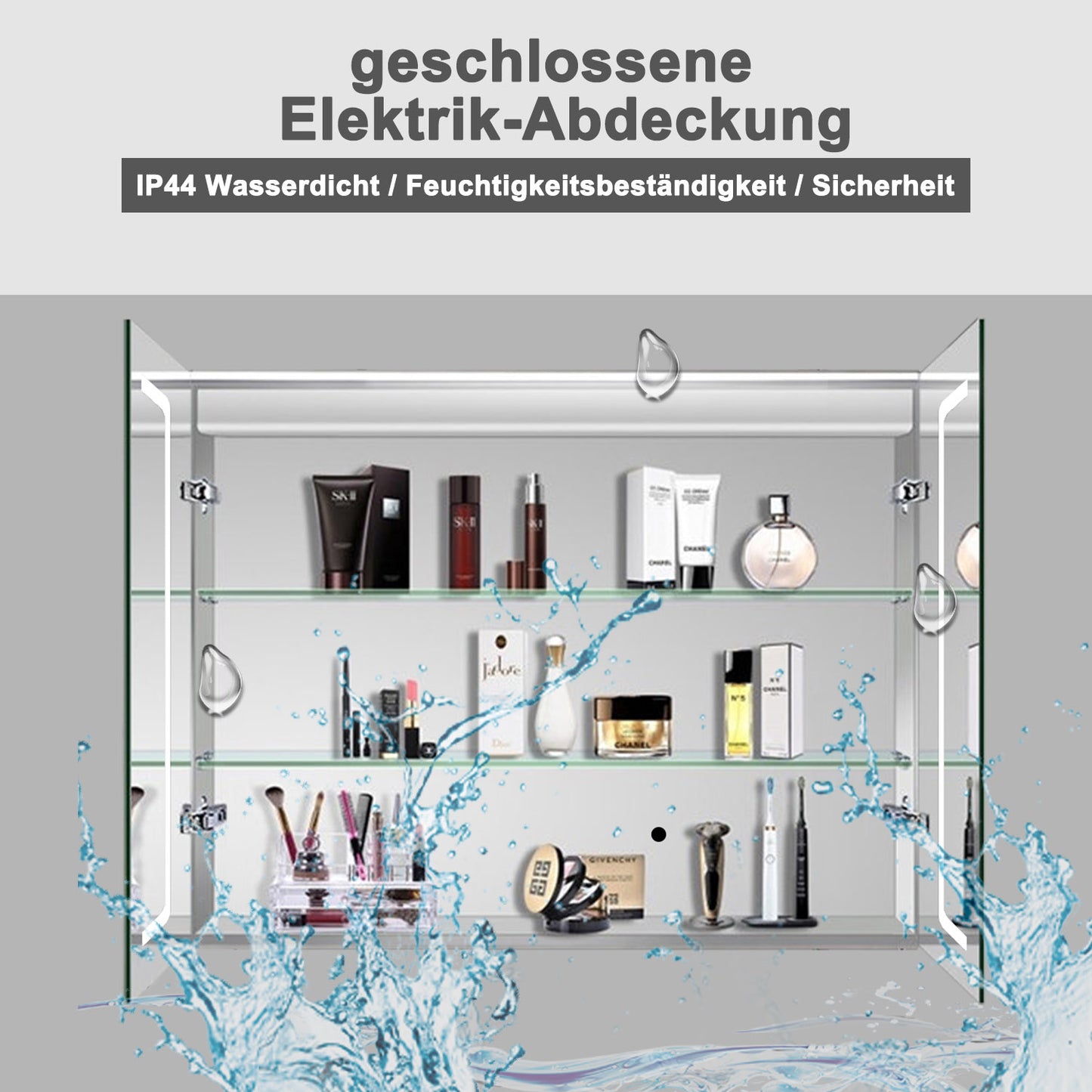 LED Spiegelschrank IVANO 80x60cm Badspiegel mit Beleuchtung, Aluminium, Doppelseitiger Spiegel, IR-Sensor Schalter, Wandspiegel Badezimmerschrank